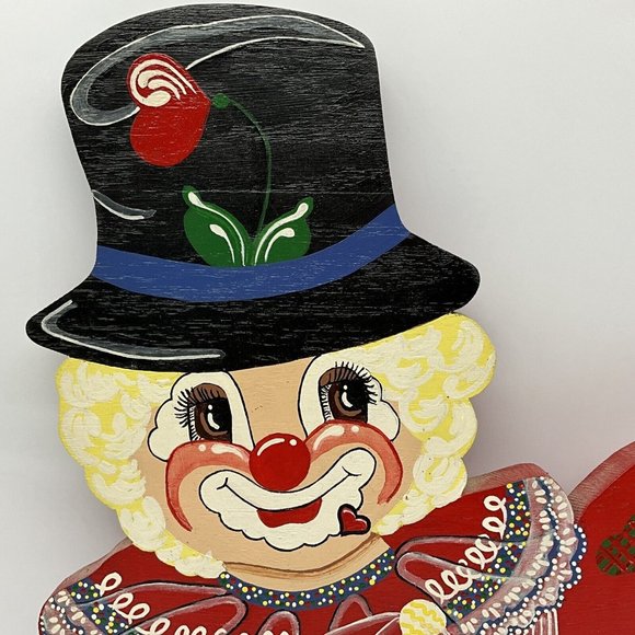 Vintage Hand Crafted Set of 2 Wood Cut Out Clown Wall Decor MCM Collectible - Picture 5 of 16